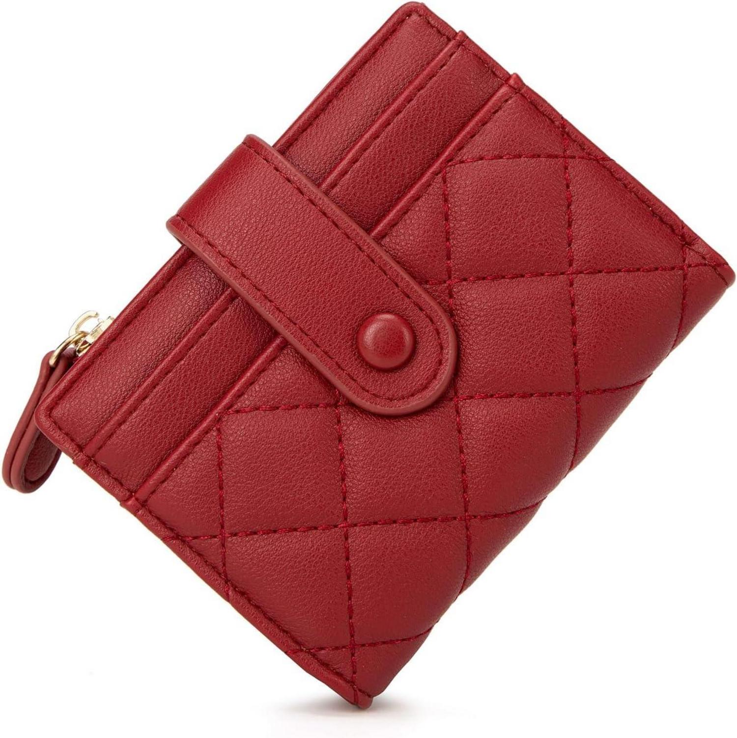 Damen Bifold Leder Geldbörse Kleines Portemonnaie Rot