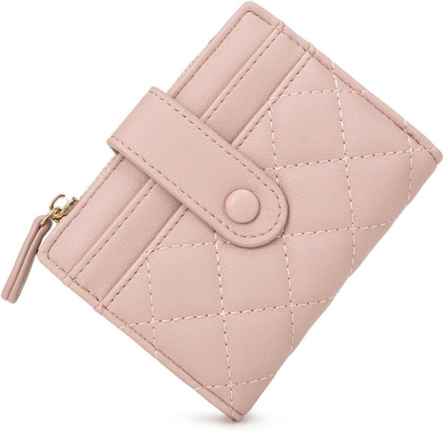 Kleines Bifold Leder Portemonnaie mit Mehreren Fächern - Rosa