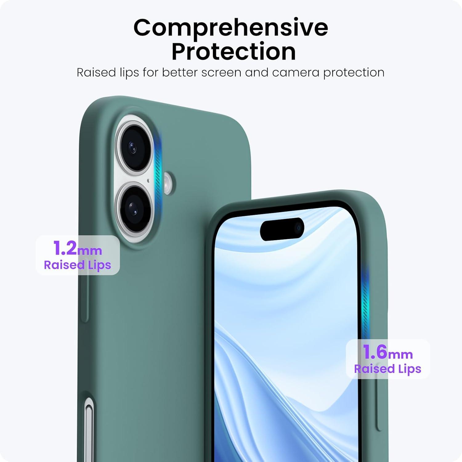 ORNARTO iPhone 16 Plus Hülle Silikon 6,7 Zoll flüssiges Silikon stoßfest Piniengrün