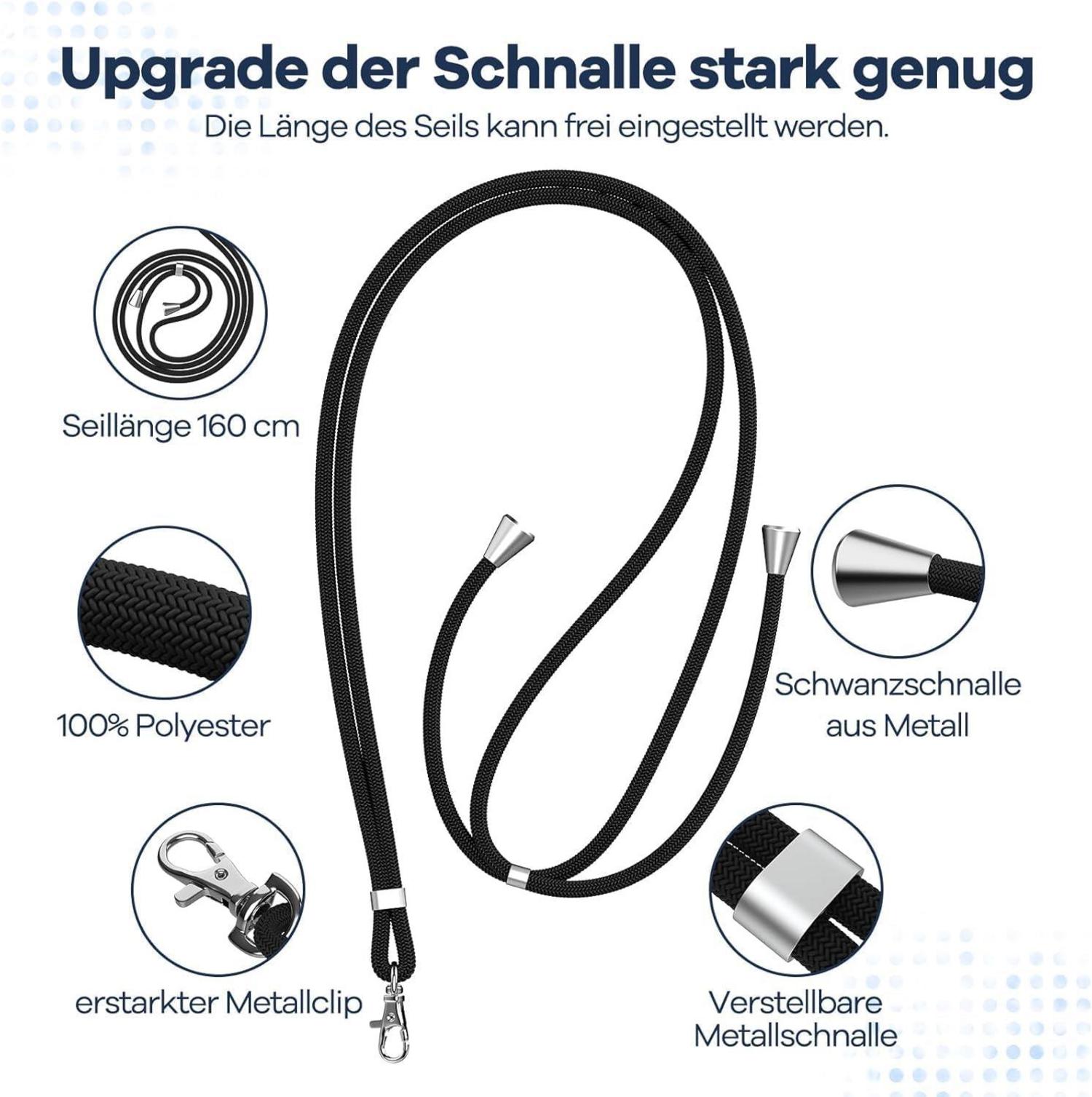 Handykette Universal, Handy Lanyard, Smartphone Halter - 2 Stück, 4 Pads - Schwarz/Gold