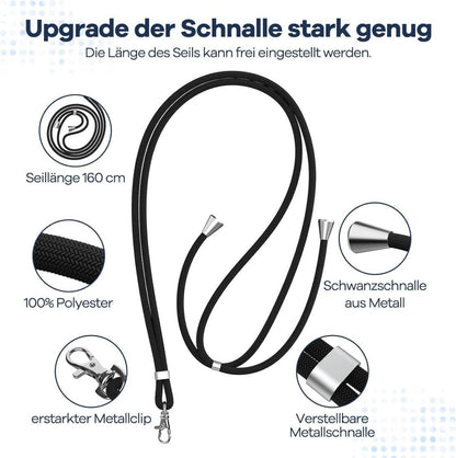Handykette Universal, Handy Lanyard, Smartphone Halter - 2 Stück, 4 Pads - Schwarz/Gold