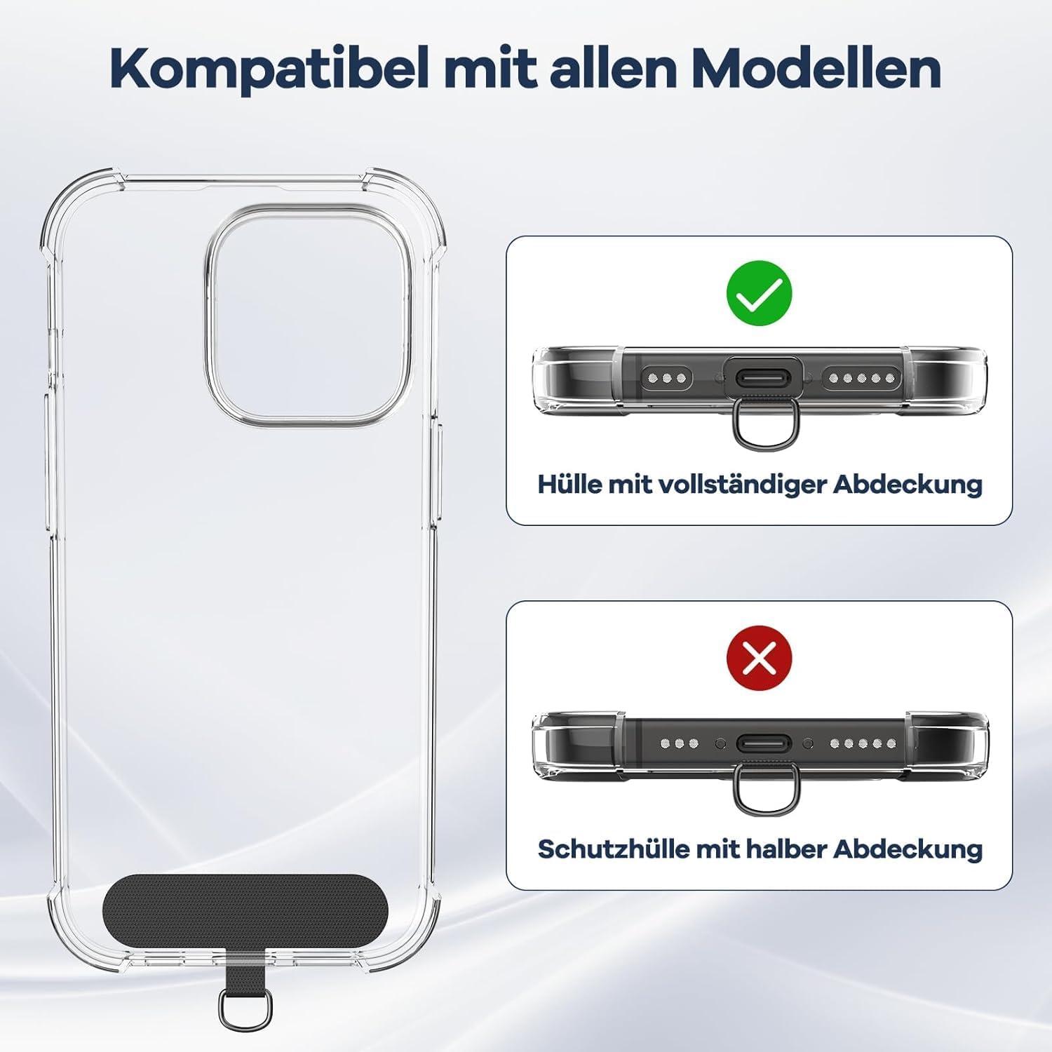 Caslord Handykette Universal für alle Smartphones - 2 Stück mit 4 Pads - Einstellbar und Abnehmbar - Schwarz und Roségold