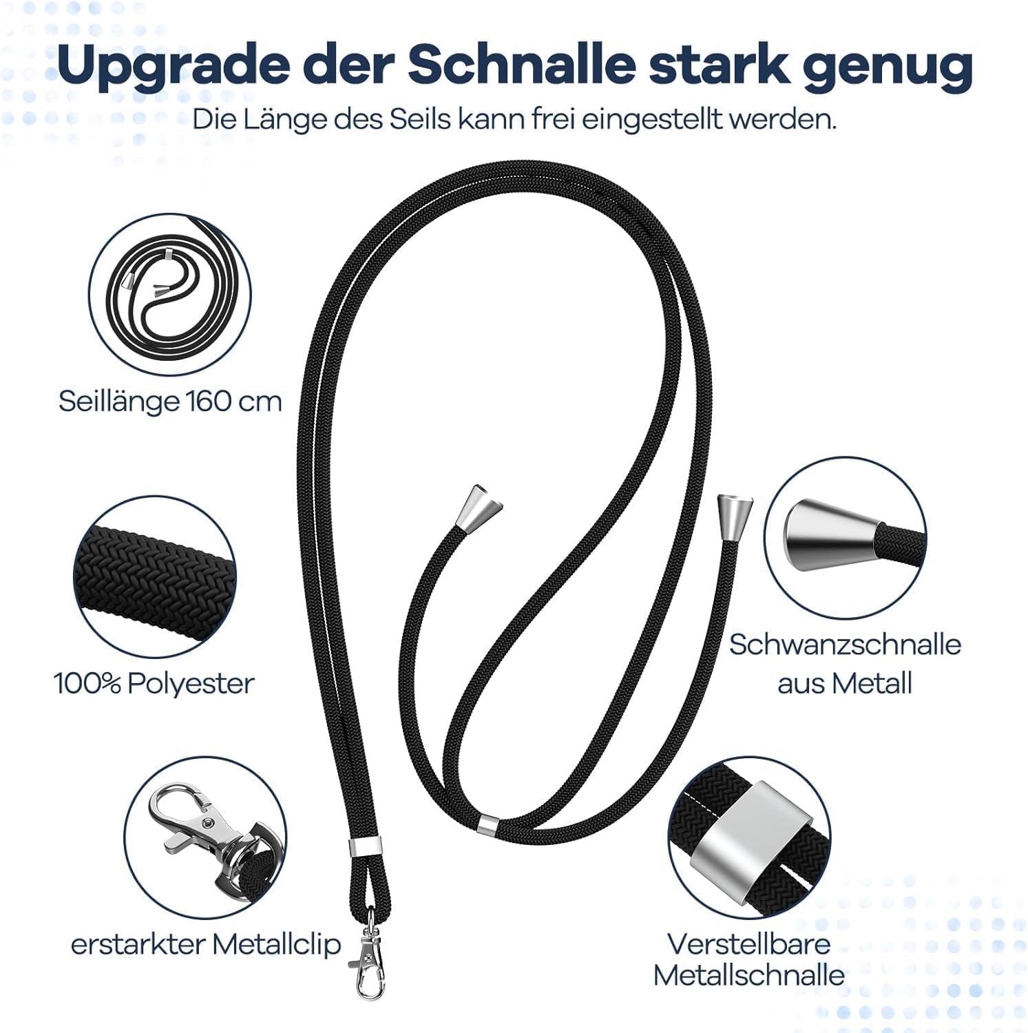 Caslord Handykette Universal für alle Smartphones - 2 Stück mit 4 Pads - Einstellbar und Abnehmbar - Schwarz und Roségold