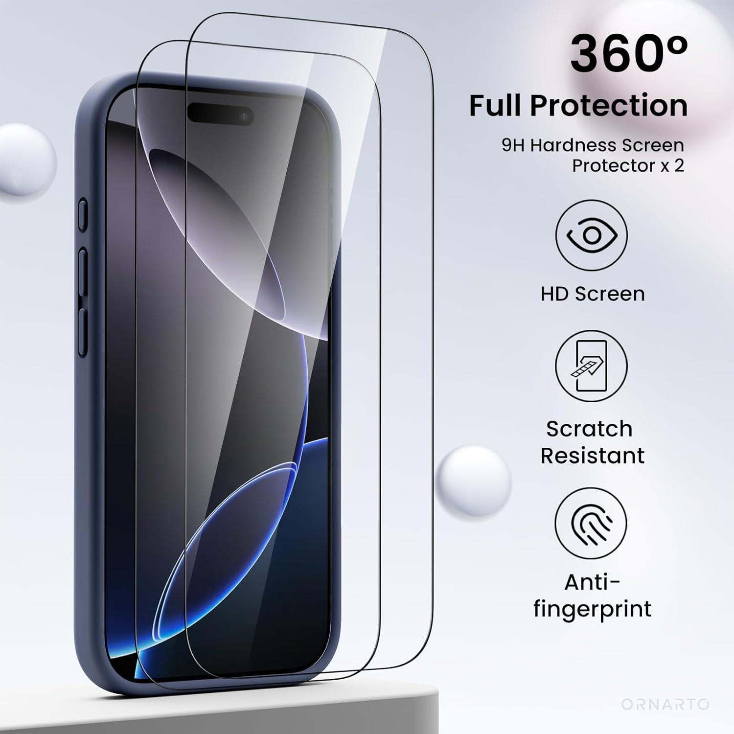iPhone 16 Pro Hülle Silikon Kameraschutz Schutzfolien 6.3 Zoll Blau