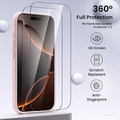 iPhone 16 Pro Hülle flüssiges Silikon Kameraschutz 2 Schutzfolien Rosa