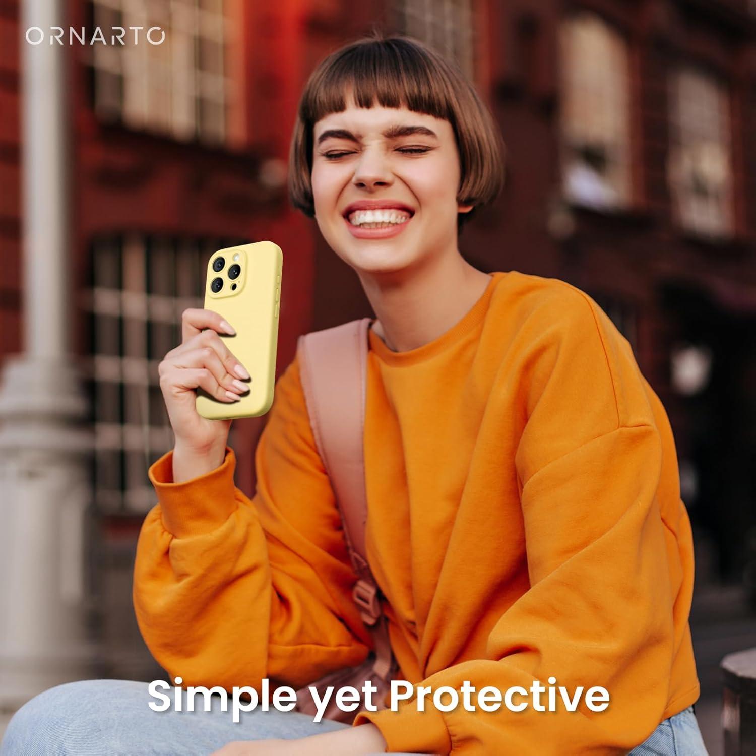 iPhone 16 Pro Hülle flüssiges Silikon Kameraschutz 2 Schutzfolien Gelb