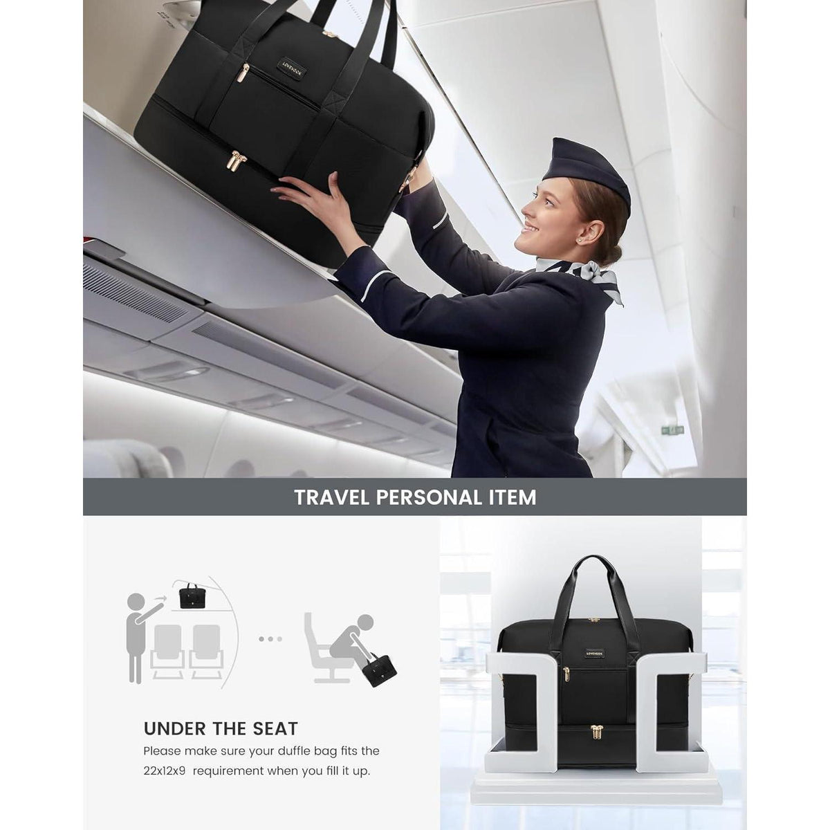 Reisetasche Damen Weekender mit Schuhfach & Nassfach, Handgepäck 60L