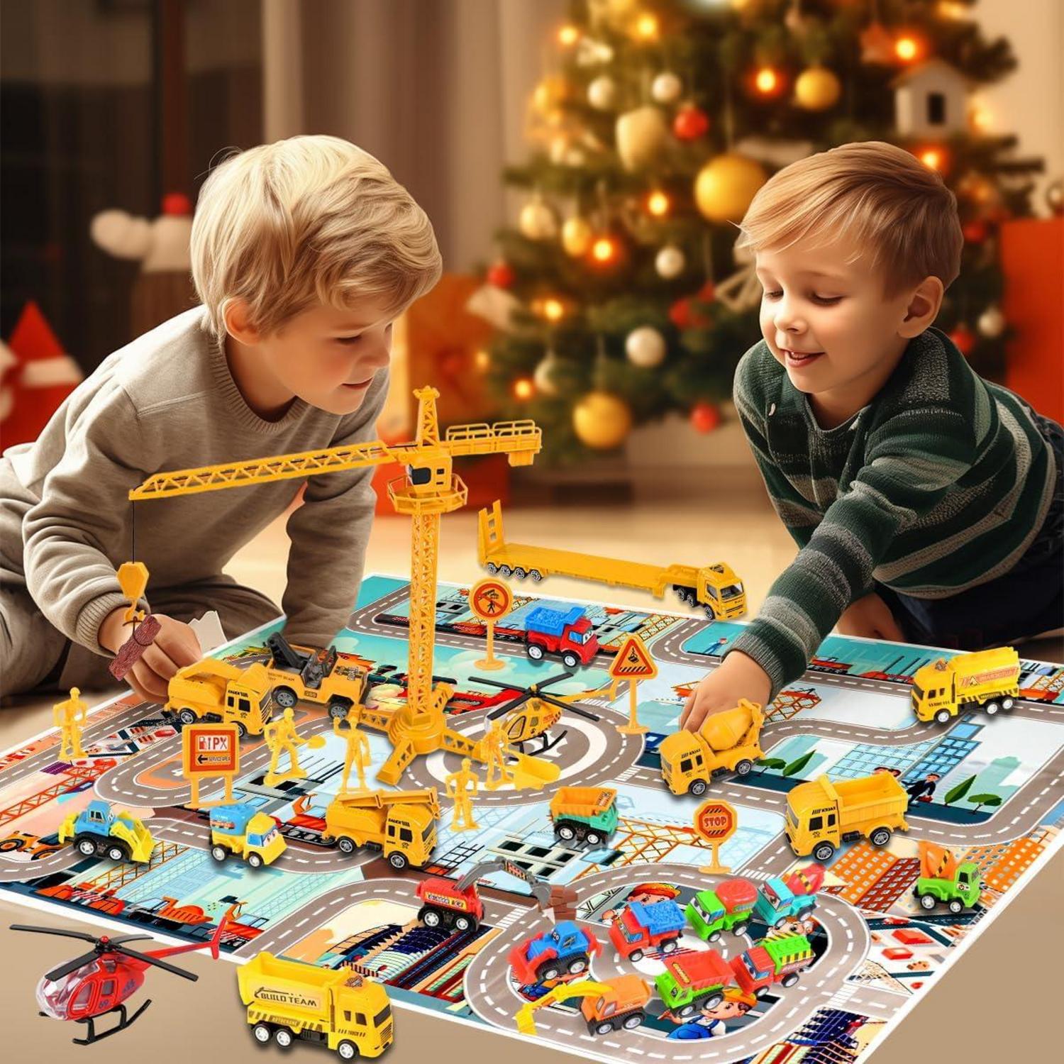 Adventskalender 2024 Kinder Auto Spielzeug 24 Fahrzeuge Baufahrzeug Flugzeug - iZoeL