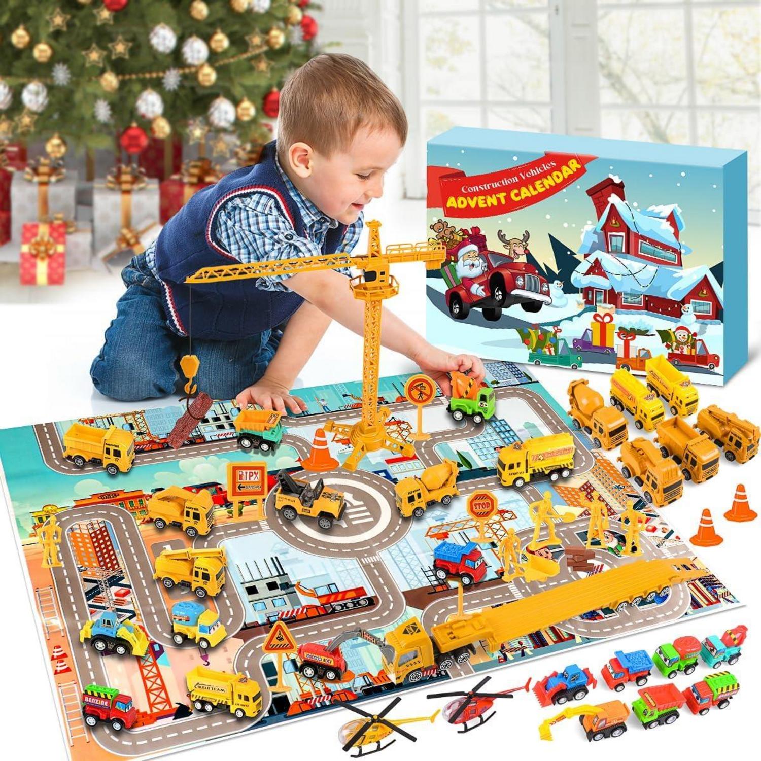 Adventskalender 2024 Kinder Auto Spielzeug 24 Fahrzeuge Baufahrzeug