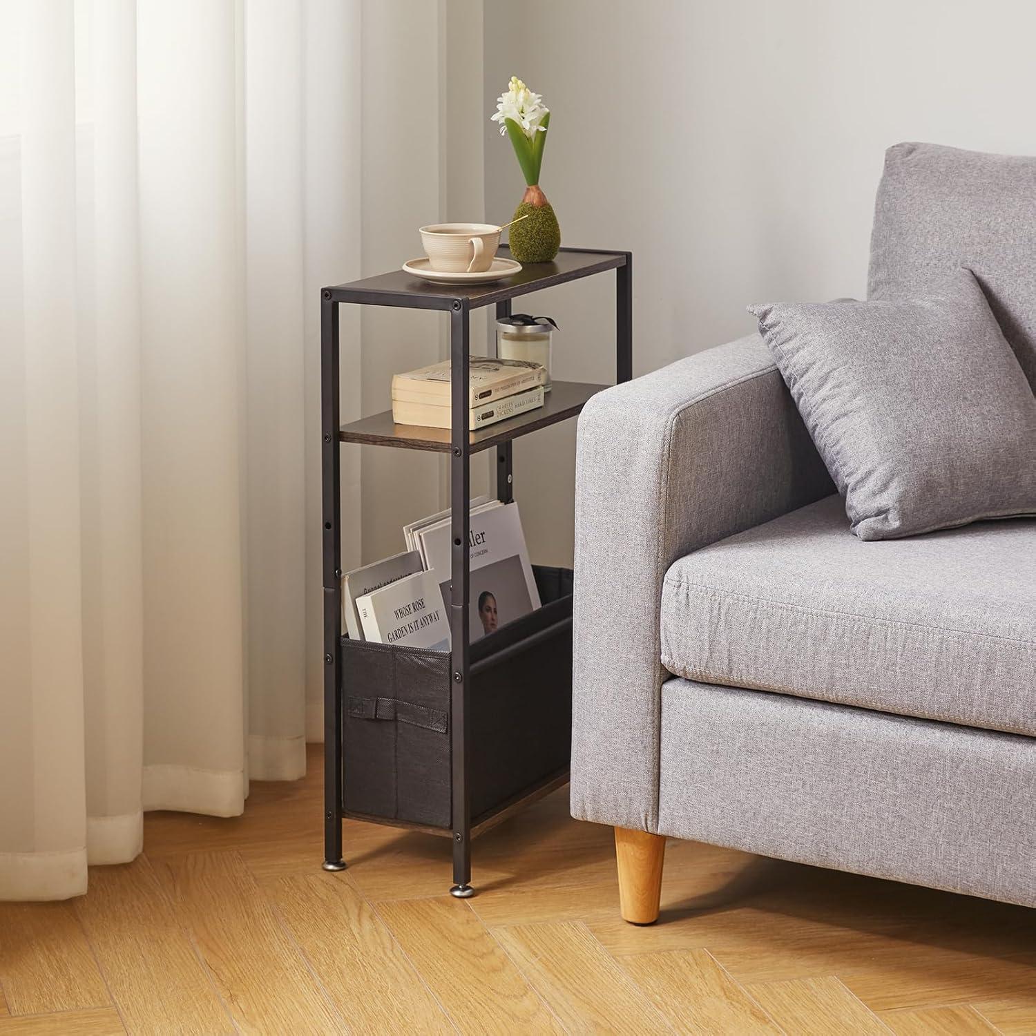 Aibiju Beistelltisch mit Stauraum Dunkelgrau 3-stufiger Schmaler Couchtisch