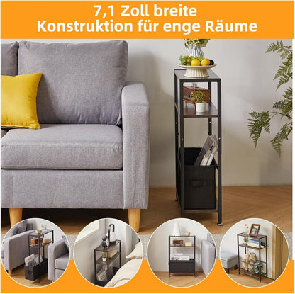 Beistelltisch mit Stauraum und Stoffkorb, schmaler