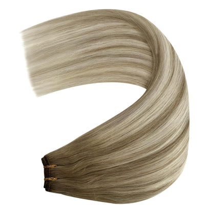 Echthaar Tressen Ombre 50cm - Hellbraun/Platinblond
