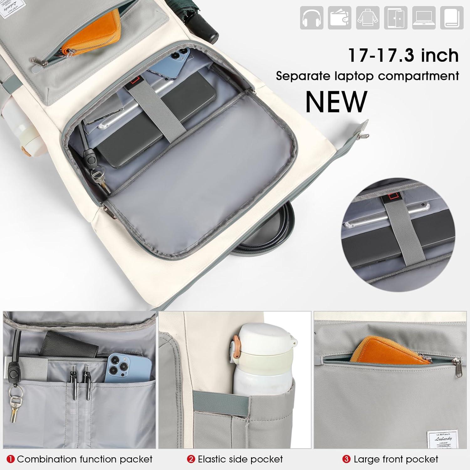 Lubardy Rolltop Rucksack Wasserdicht 17,3 zoll Beige Uni