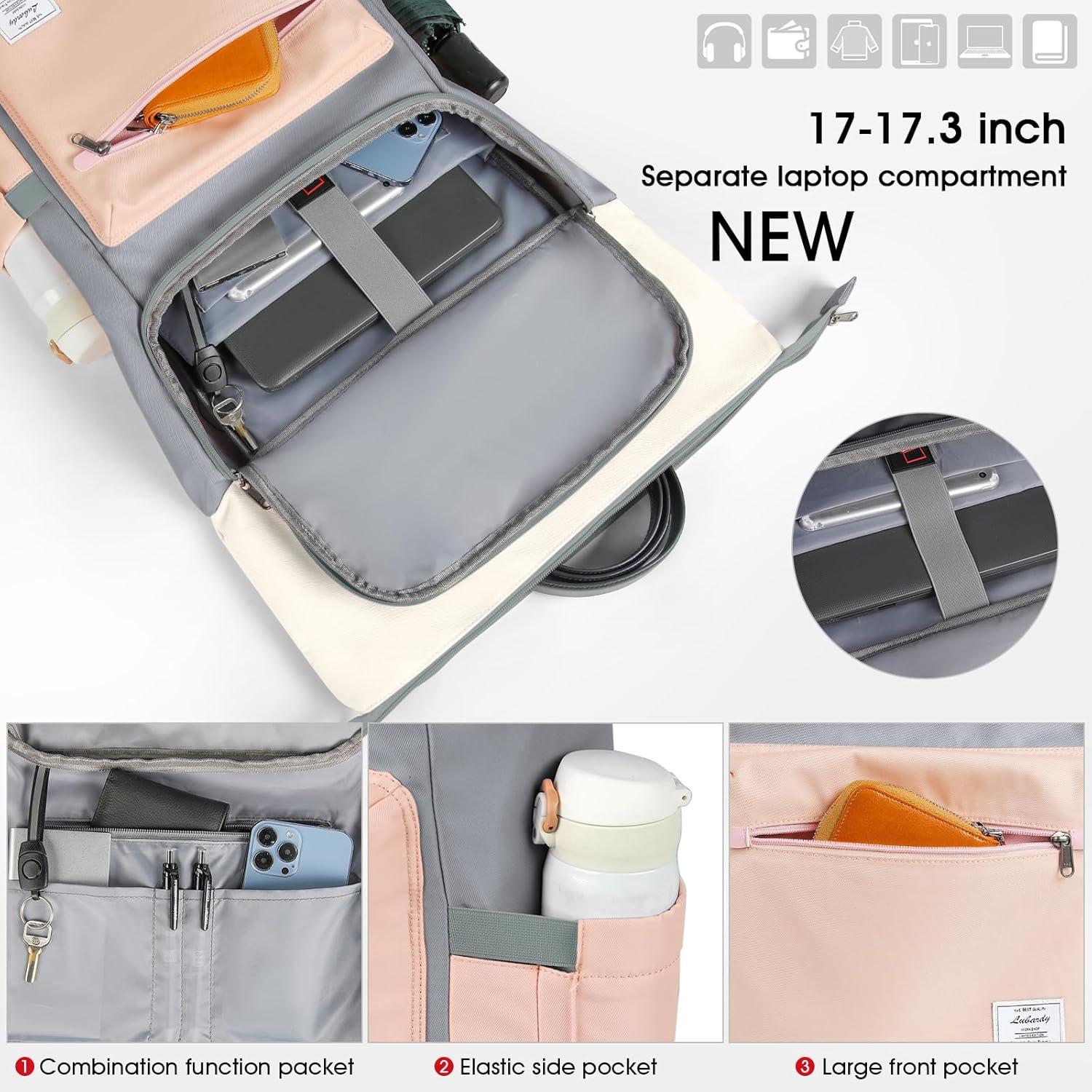 Lubardy Rolltop Rucksack wasserdicht Laptop 17,3 zoll Uni