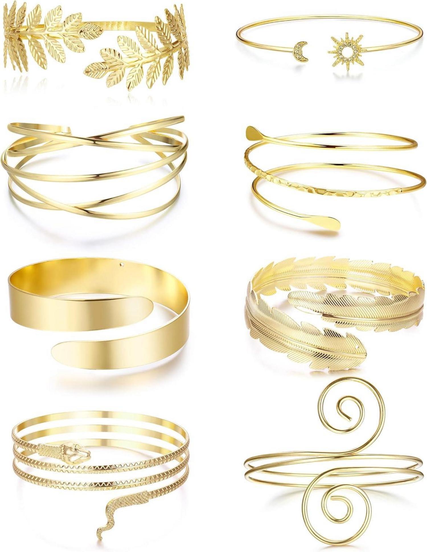 Goldene Armmanschetten Damen Armreif Oberarmreif Verstellbar 8 Stück