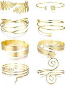 Goldene Armmanschetten Damen Armreif Oberarmreif Verstellbar 8 Stück