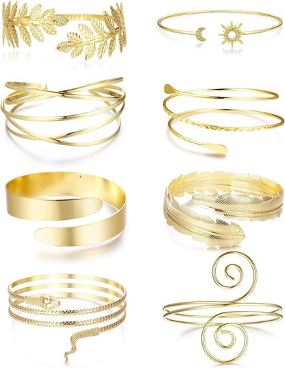 Goldene Armmanschetten Damen Armreif Oberarmreif Verstellbar 8 Stück