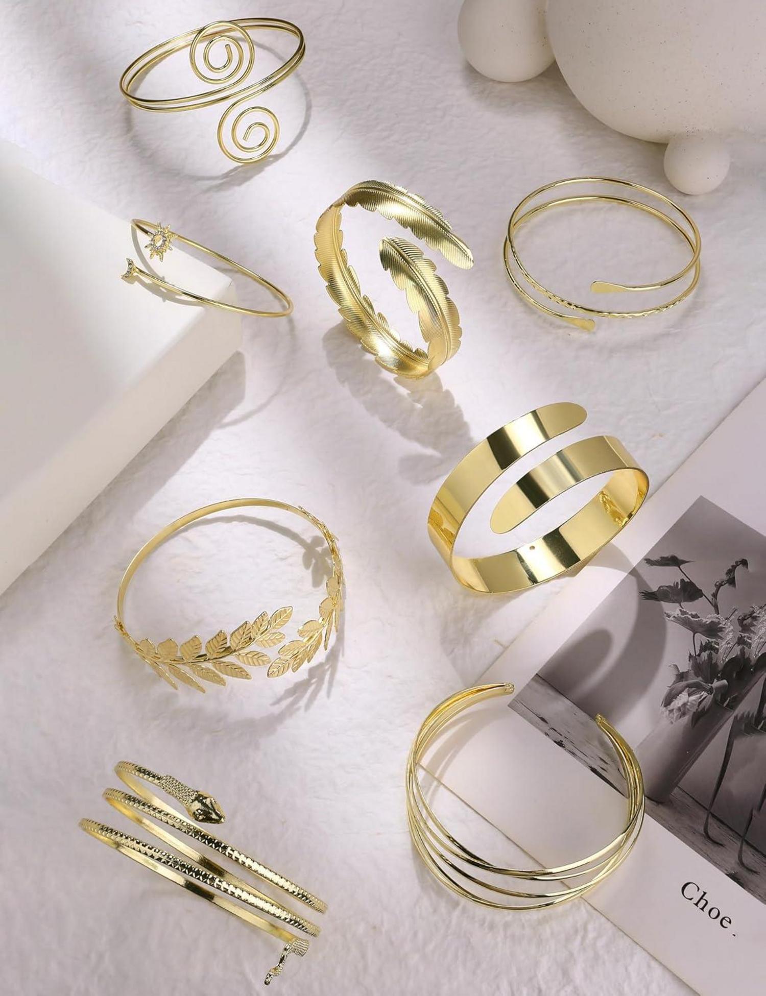 Elegante Goldene Armmanschetten für Damen - 6/8 Stück Set