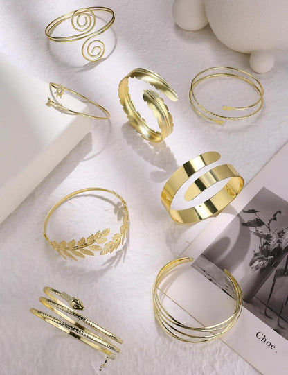 Elegante Goldene Armmanschetten für Damen - 6/8 Stück Set