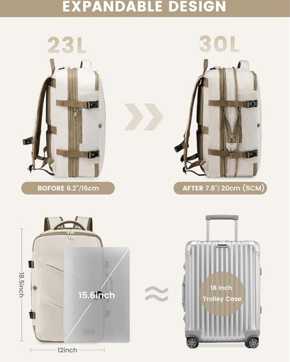 30L Laptoprucksack Handgepäck für Reise und Business, Beige Khaki