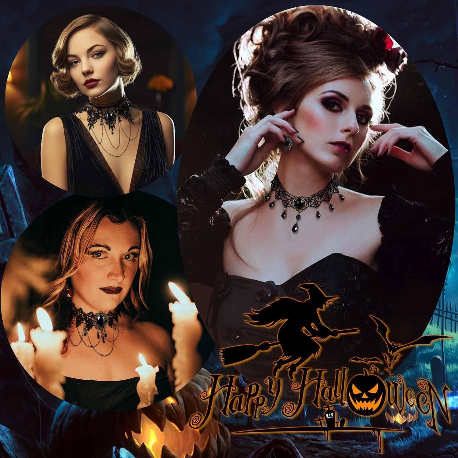 Schwarze Gothic Halloween Choker Set mit Ohrringen