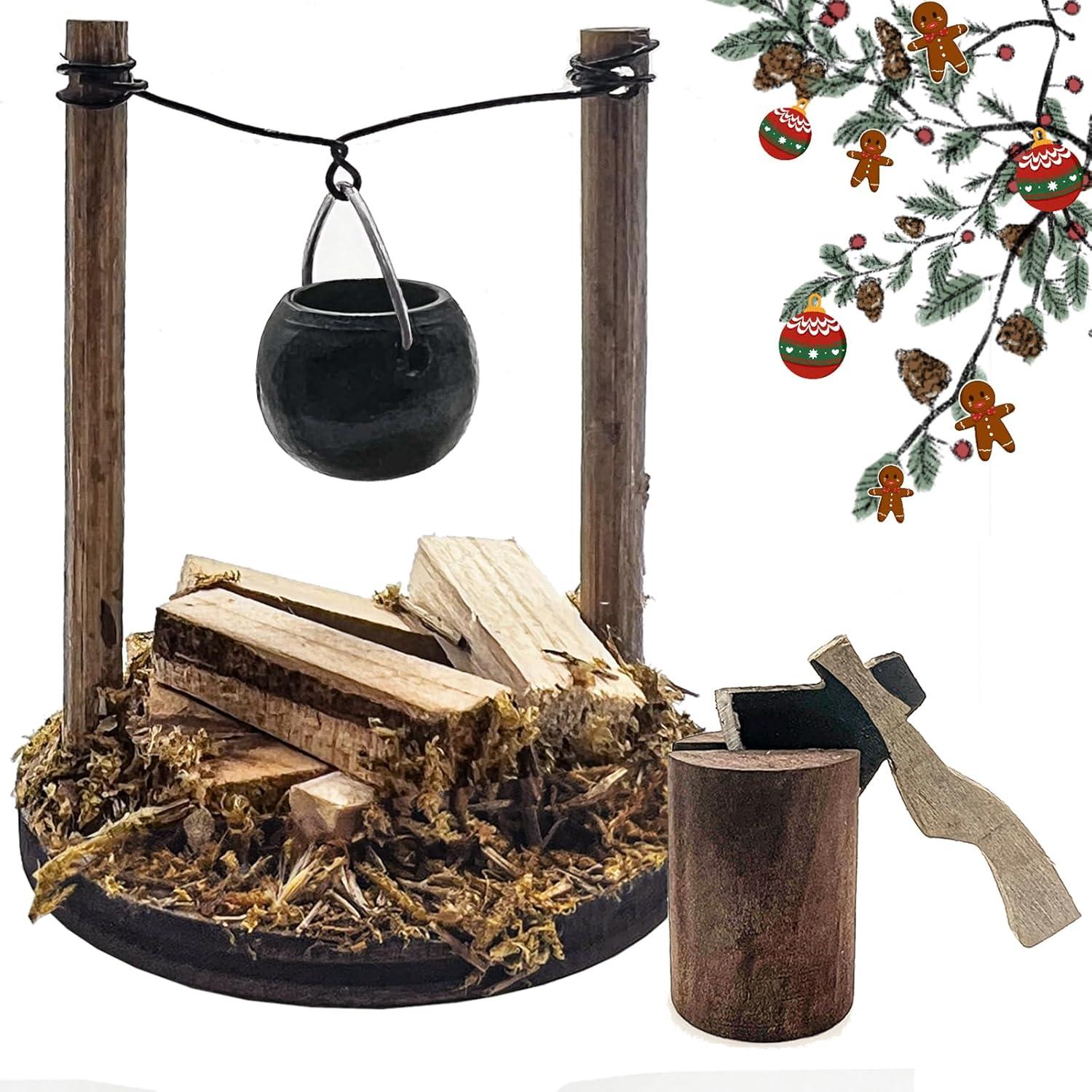 Miniatur Lagerfeuer Wichtelzubehör Weihnachten Axt DIY Puppenhaus