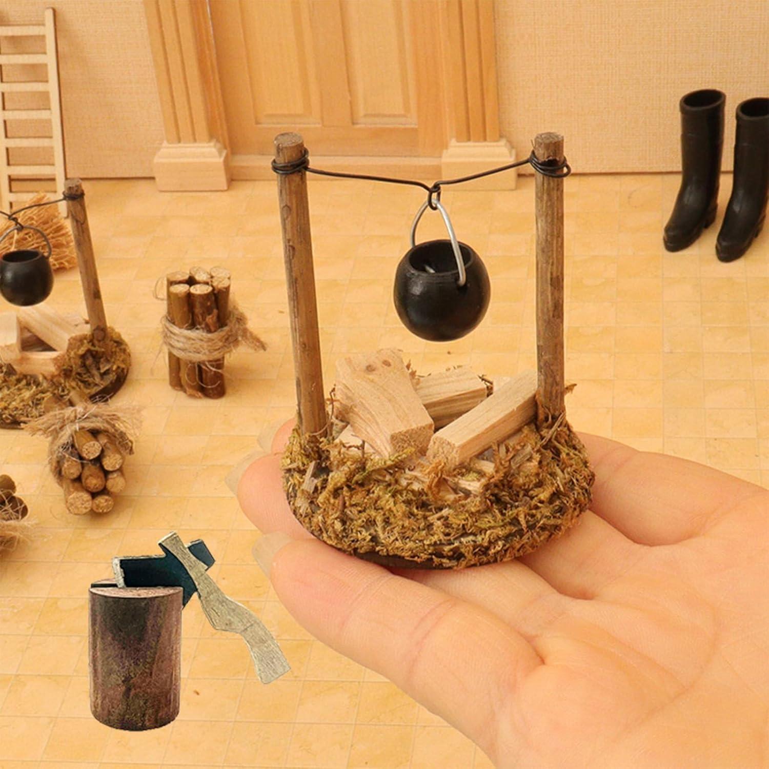 Miniatur Lagerfeuer Wichtelzubehör Weihnachten Axt DIY Puppenhaus