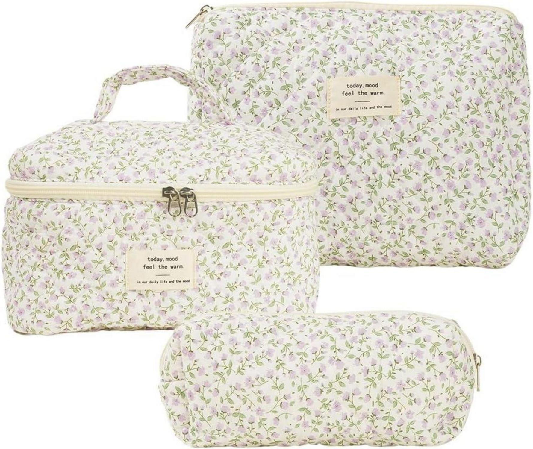 3-teiliges Kosmetiktaschen-Set Make-up Tasche Blumenmuster