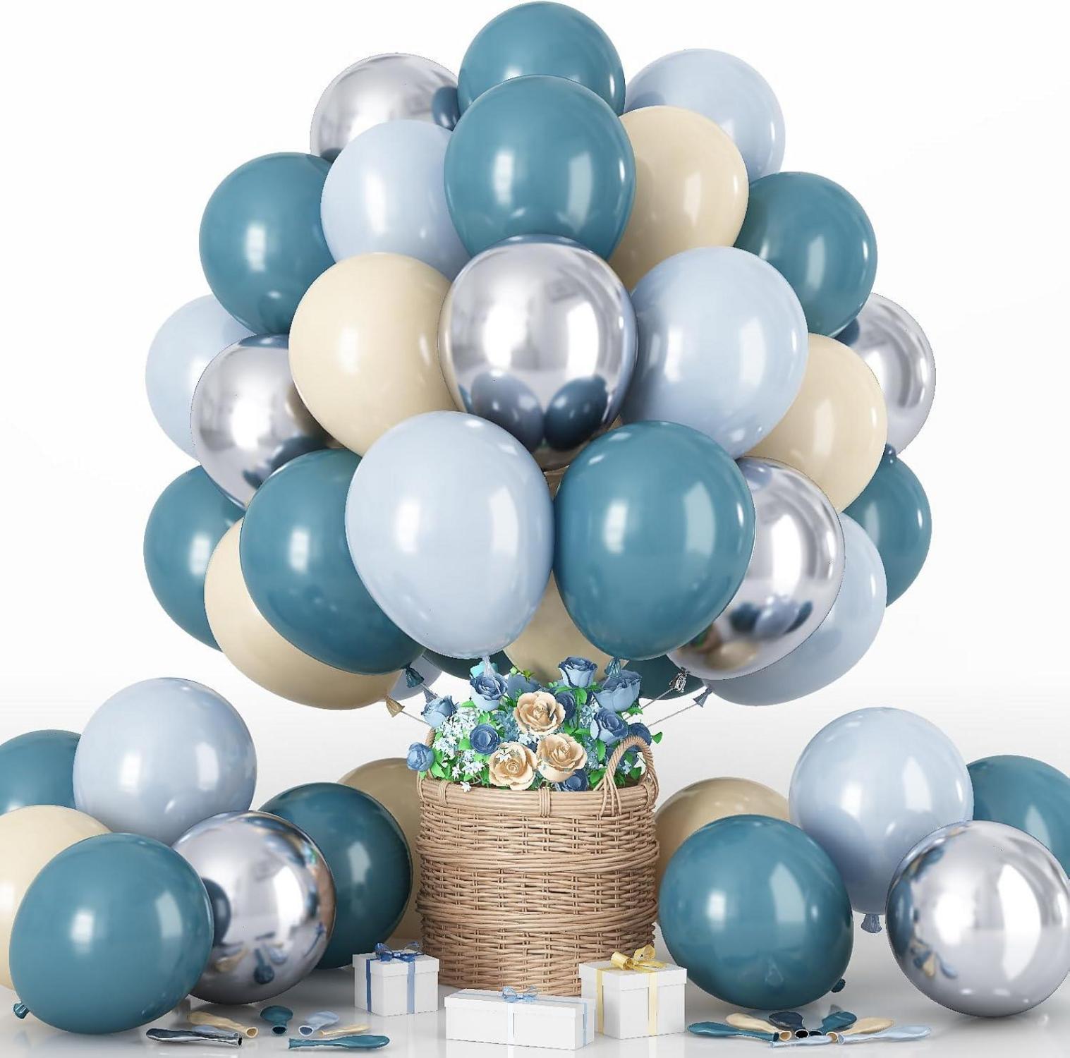 Blau Beige Luftballons 12 Zoll 60 Stück Retro Hochzeit Taufe Deko