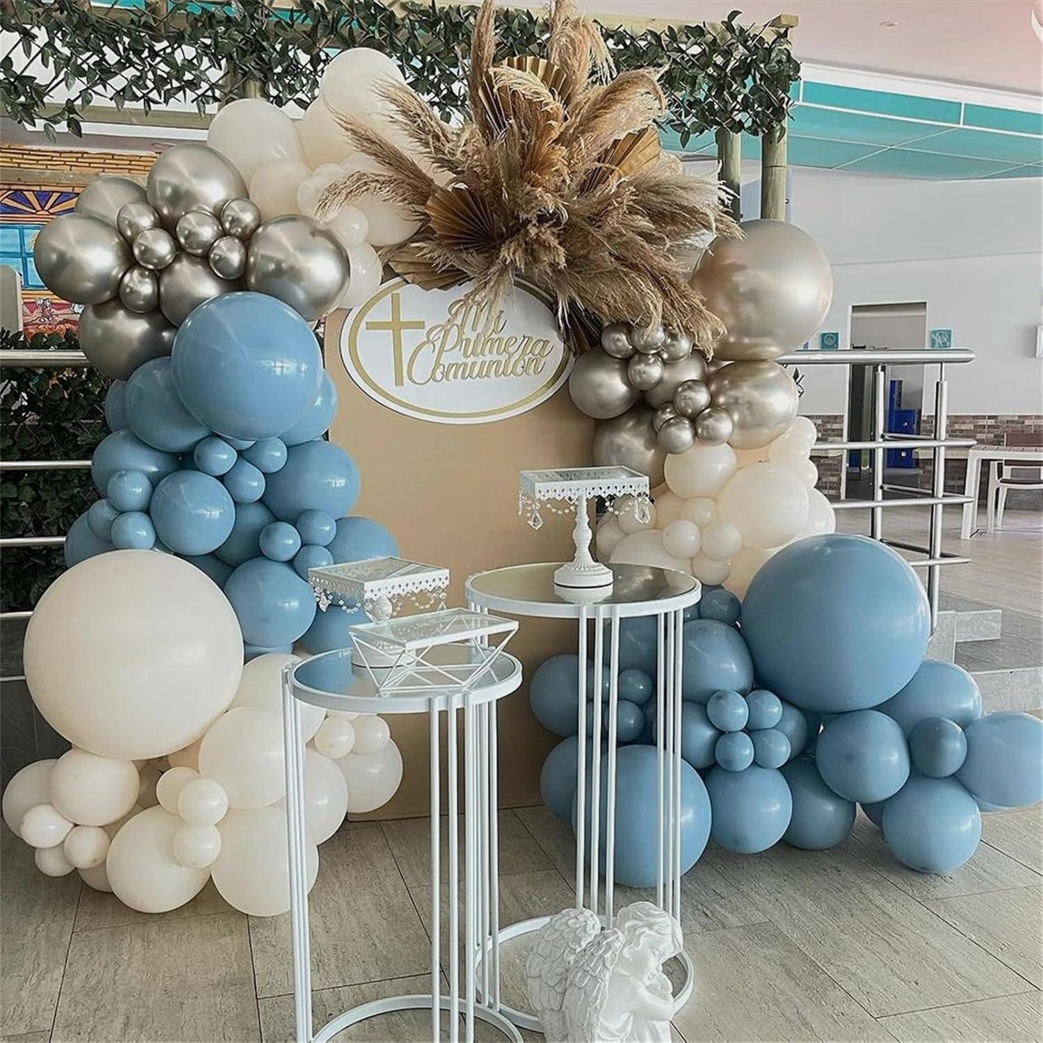 Blau Beige Luftballons 60 Stück 12 Zoll Metallic Silber Helium Latex für Party Hochzeit Taufe