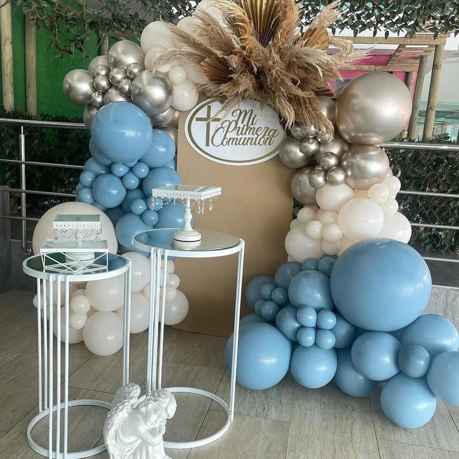 60x Luftballons Blau Beige 12 Zoll Helium Latex Metallic Silber
