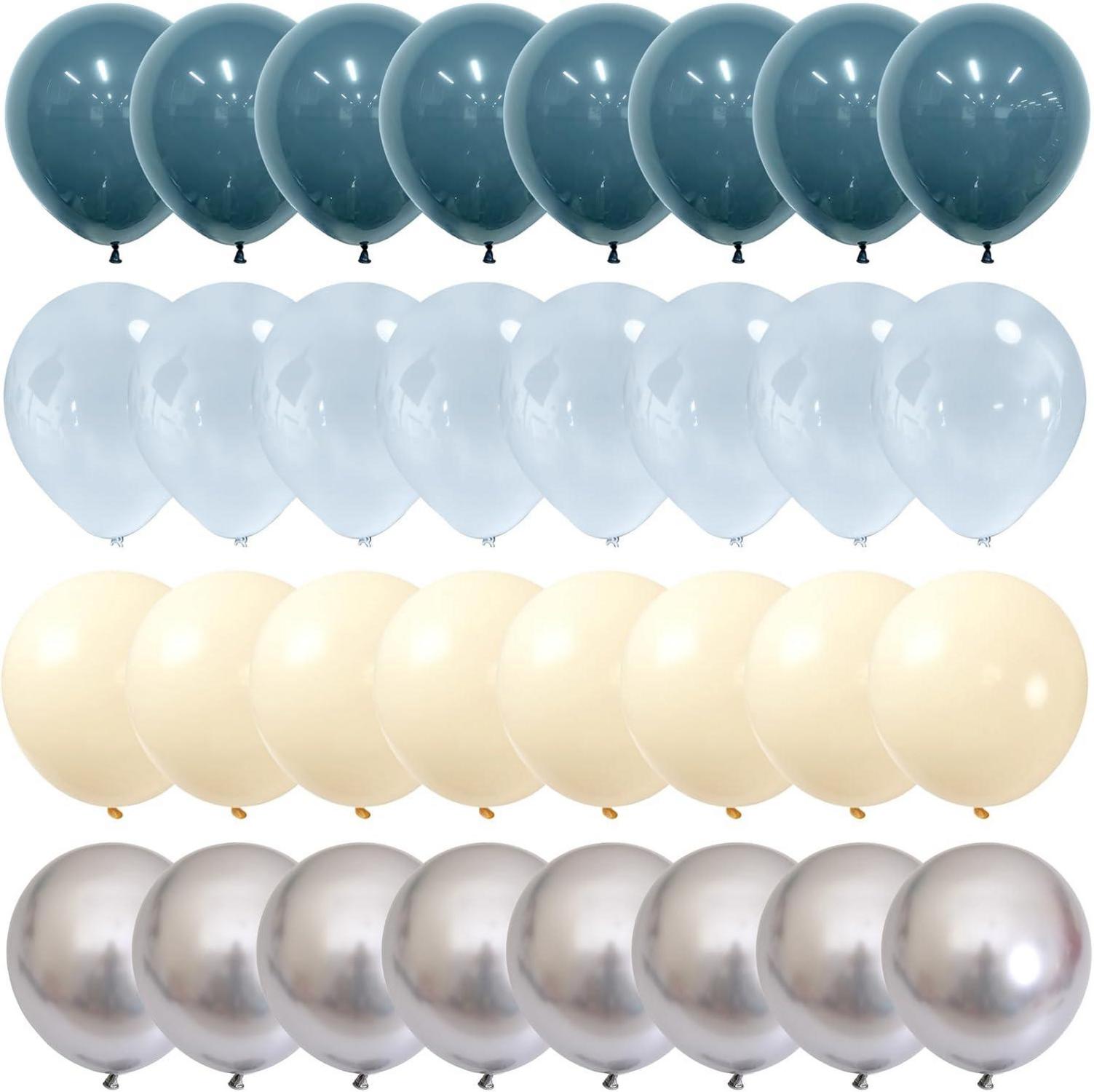 Blau Beige Luftballons 60 Stück 12 Zoll Metallic Silber Helium Latex für Party Hochzeit Taufe