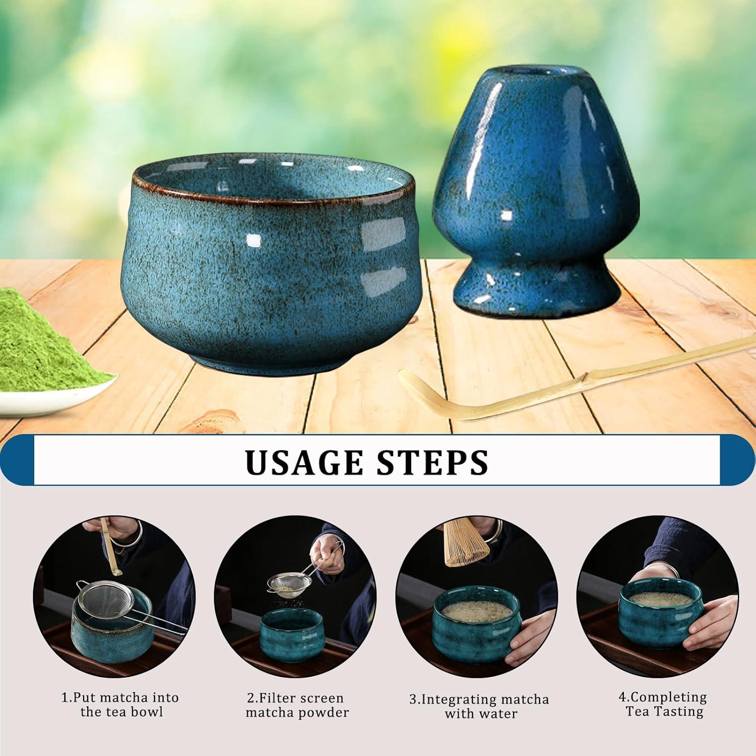 Matcha-Set Japanisch Tee 7-teilig Keramik Bambus Schneebesenhallter