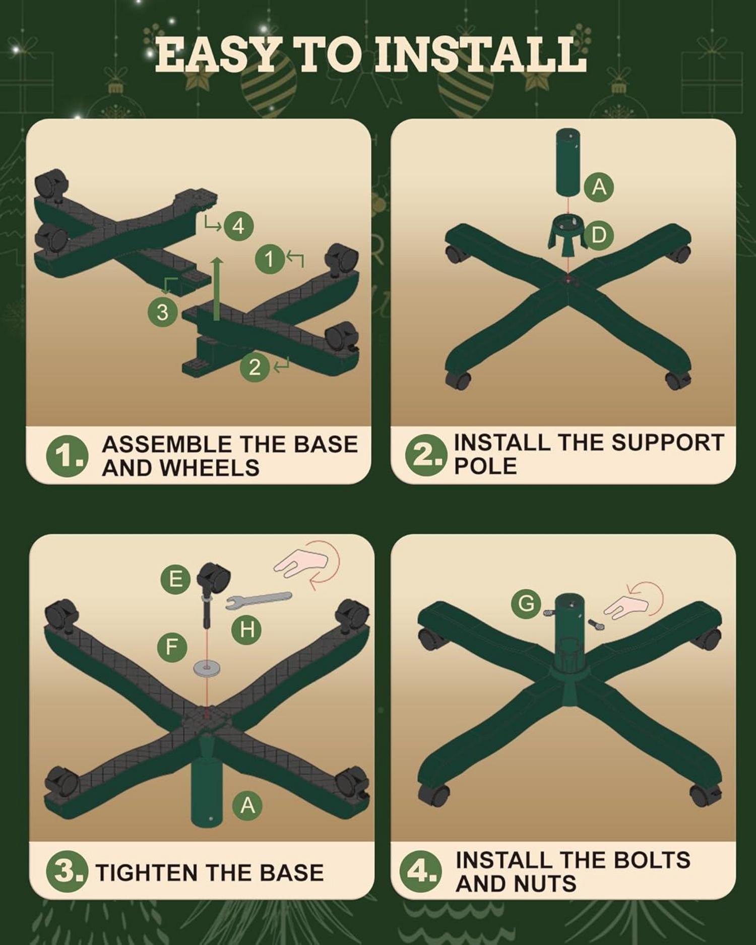 Weihnachtsbaumständer mit Rollen für künstliche Bäume bis 200cm Grün