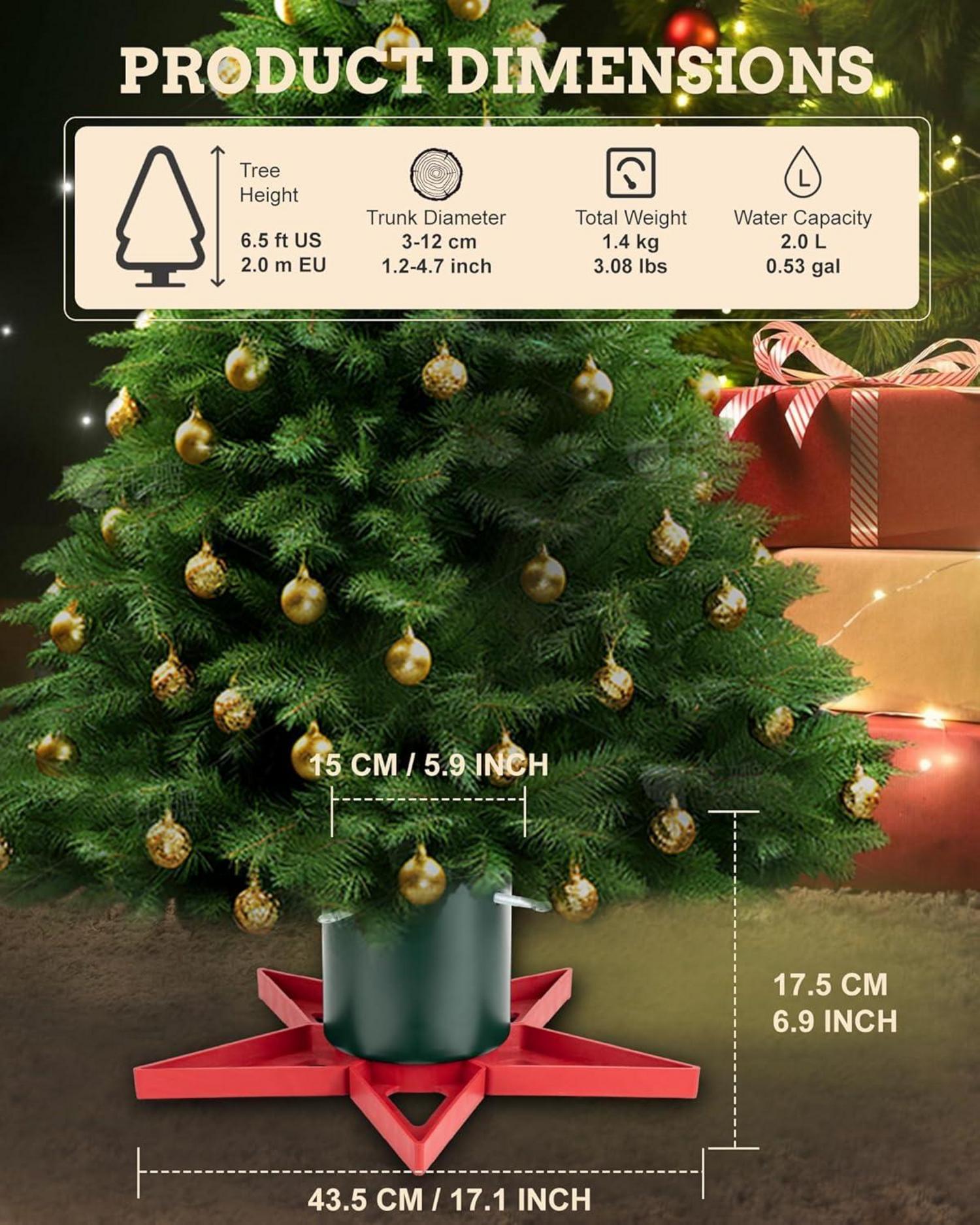 Weihnachtsbaumständer mit Wassertank für Bäume bis 2m, Star Rot