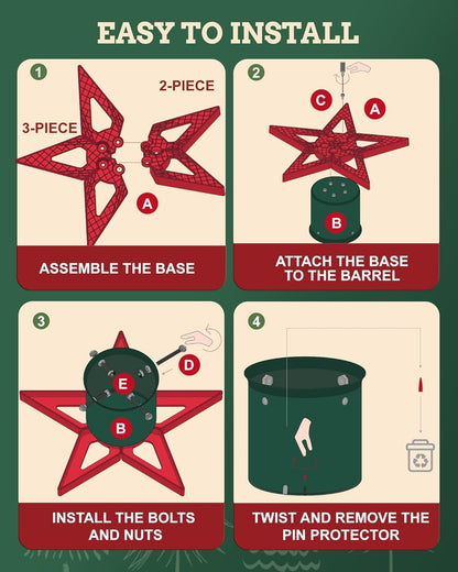 PUDO Christbaumständer Weihnachtsbaumständer mit Wassertank 2m Stamm Star Rot