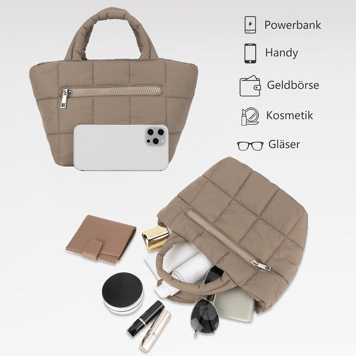 Mini Puffer Tote Bag mit Reißverschluss und mehreren Taschen