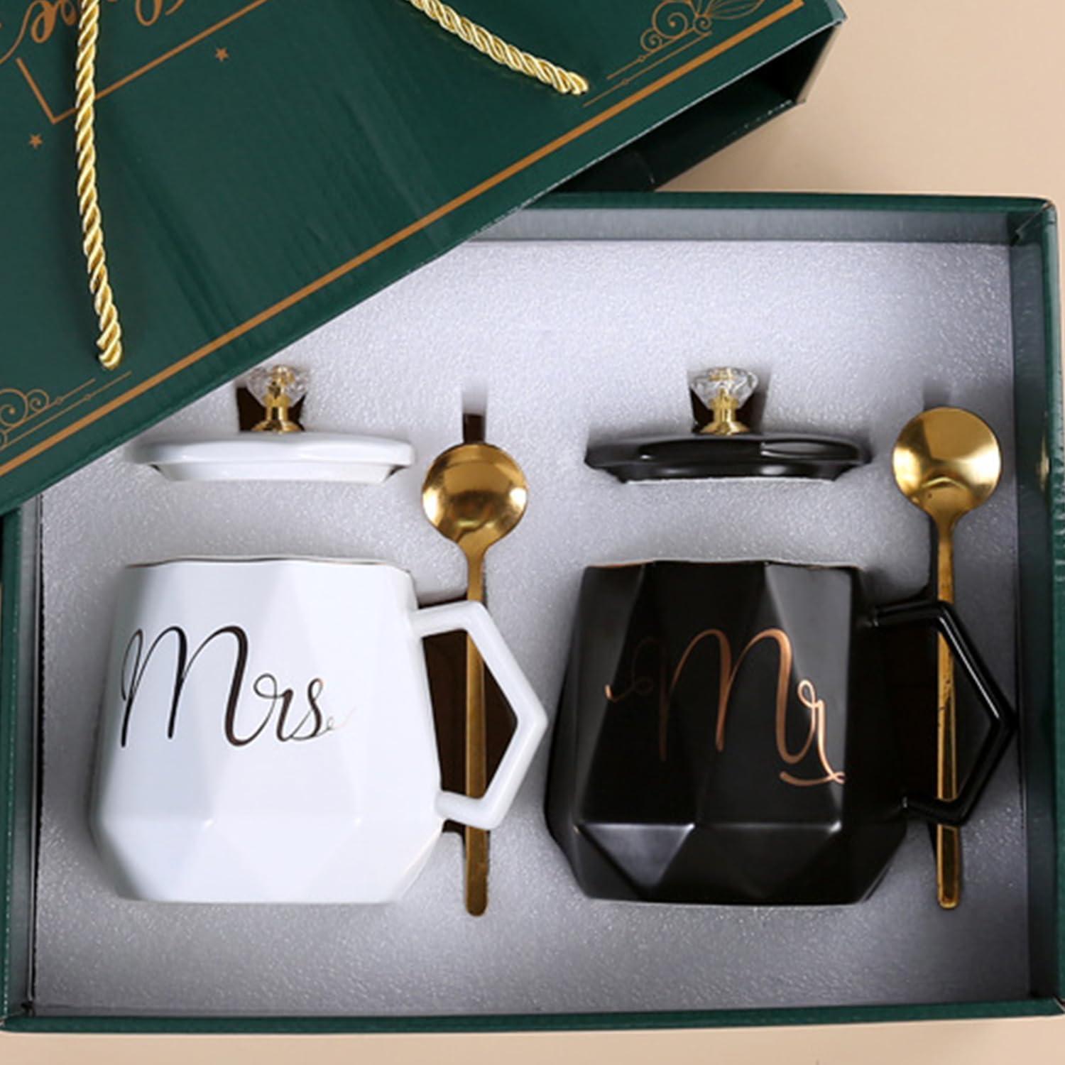 Mr und Mrs Tassen Set Schwarz & Weiß Kaffeetassen Gift