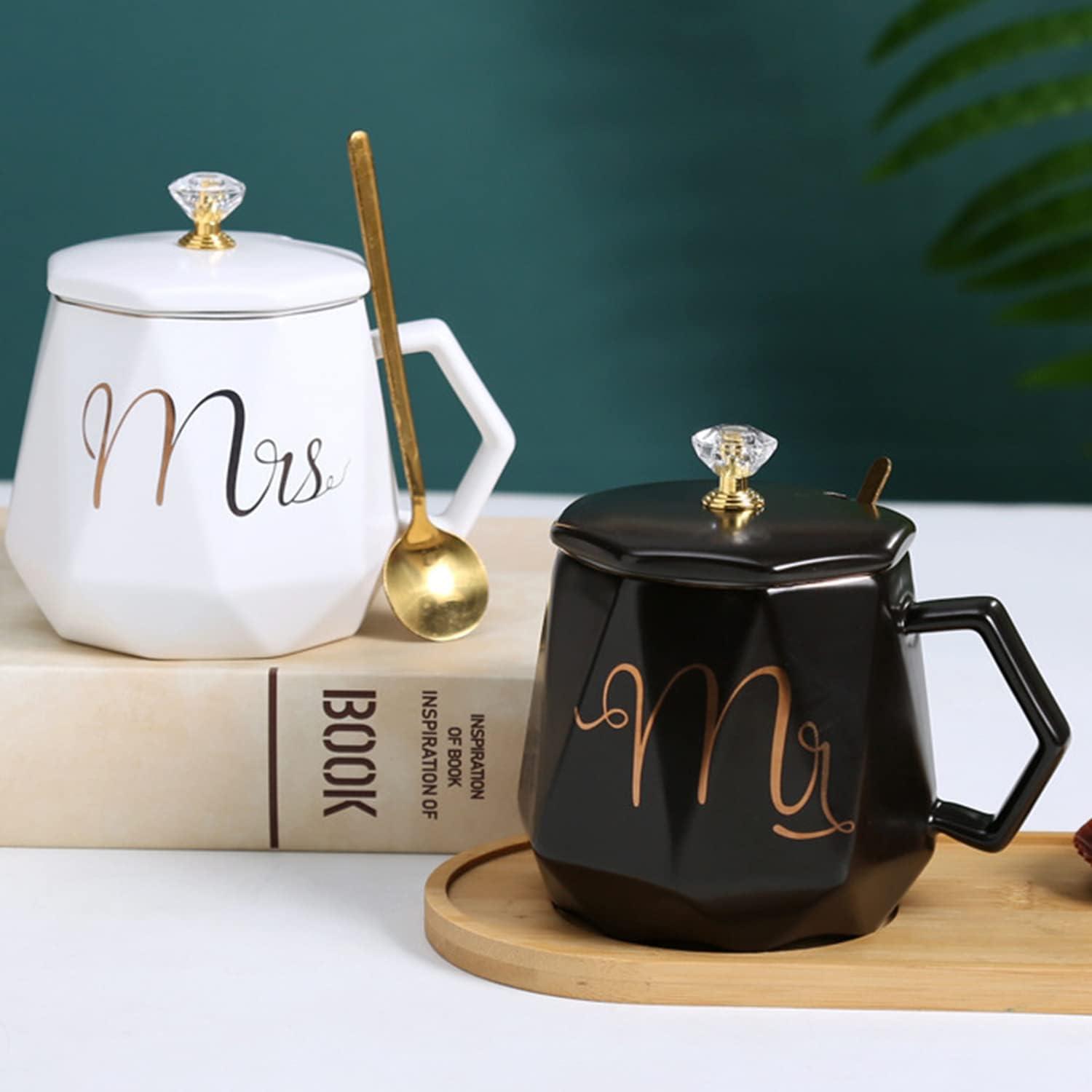Disoza Mr und Mrs Tassen Geschenk Valentinstag Kaffeetassen Hochzeit Schwarz