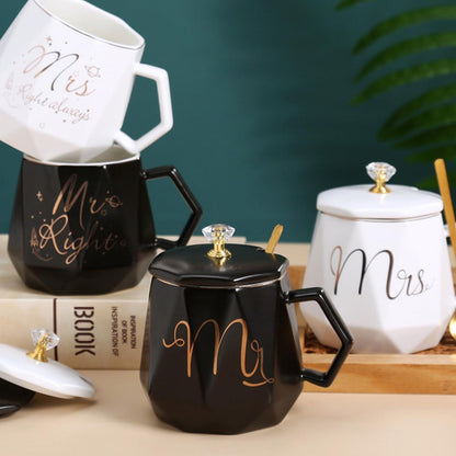 Mr und Mrs Tassen Geschenk - Schwarze & Weiße Kaffeetassen für