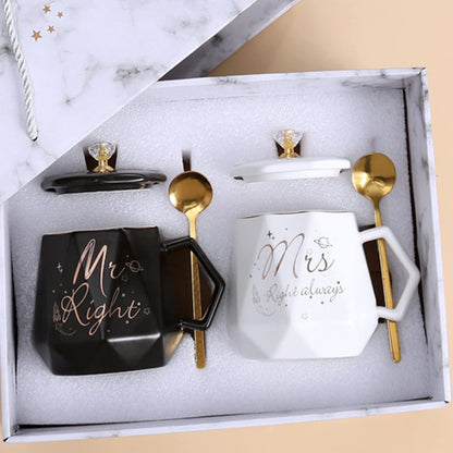 2er Set Keramik Tassen Mr Right Mrs Always Right Schwarz