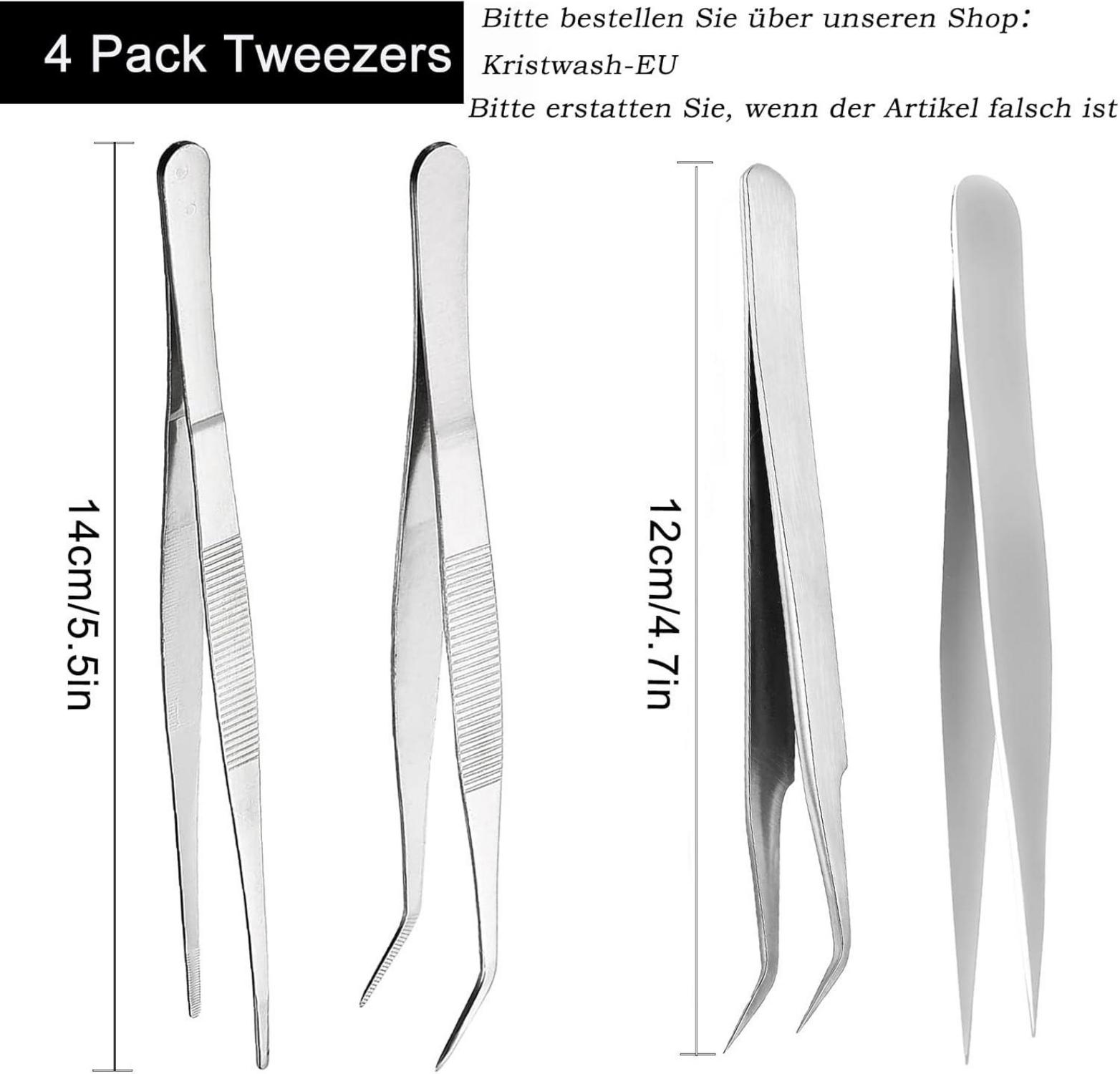Stumpfe und spitze Präzisions-Pinzette Set, Edelstahl, 14 cm