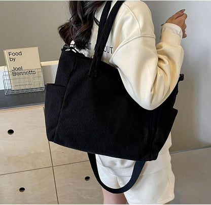 Damen Kord Groß Handtasche Tote Bag Umhängetasche Schultertaschen