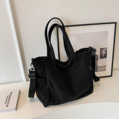 Damen Kord Handtasche Groß Umhängetasche Tote Bag Beuteltasche mit Reißverschluss