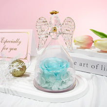 Ewige Rosen Engel Glaskuppel Geschenkbox Blau für Frauen