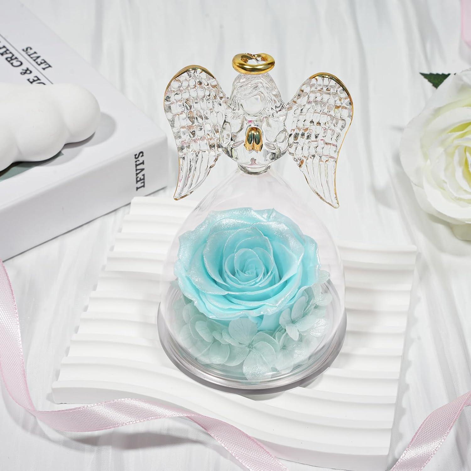 Ewige Rose Engel Geschenkbox für Frauen mit Glaskuppel & Grußkarte