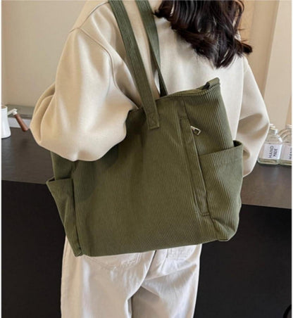 Damen Kord Groß Handtasche Cord Tasche Tote Umhängetasche Shopper Beuteltasche