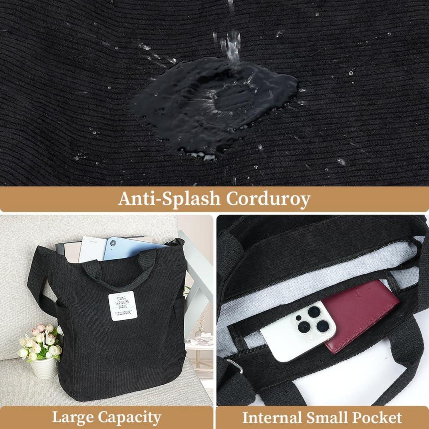 Aucuu Damen Kord Umhängetasche Groß Shopper Tote Bag - Multifunktionstasche für Arbeit Reisen Einkaufen Schule