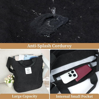 Aucuu Damen Kord Umhängetasche Groß Shopper Tote Bag - Multifunktionstasche für Arbeit Reisen Einkaufen Schule