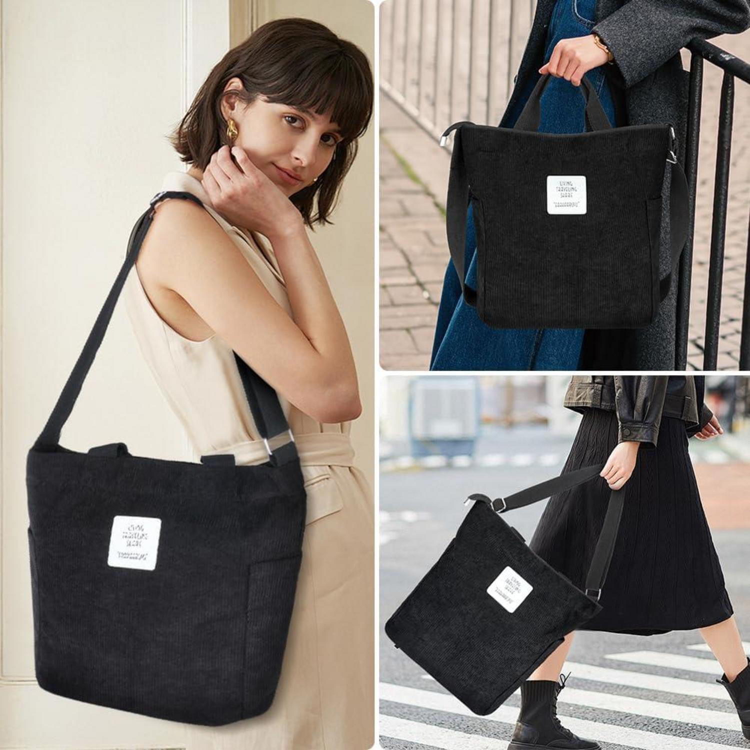 Damen Kord Groß Handtasche Cord Tote Umhängetasche Shopper Beuteltasche